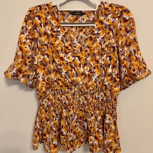 DOKOTOO Colorful Peplum Top, Bubble sleeves, Size Small